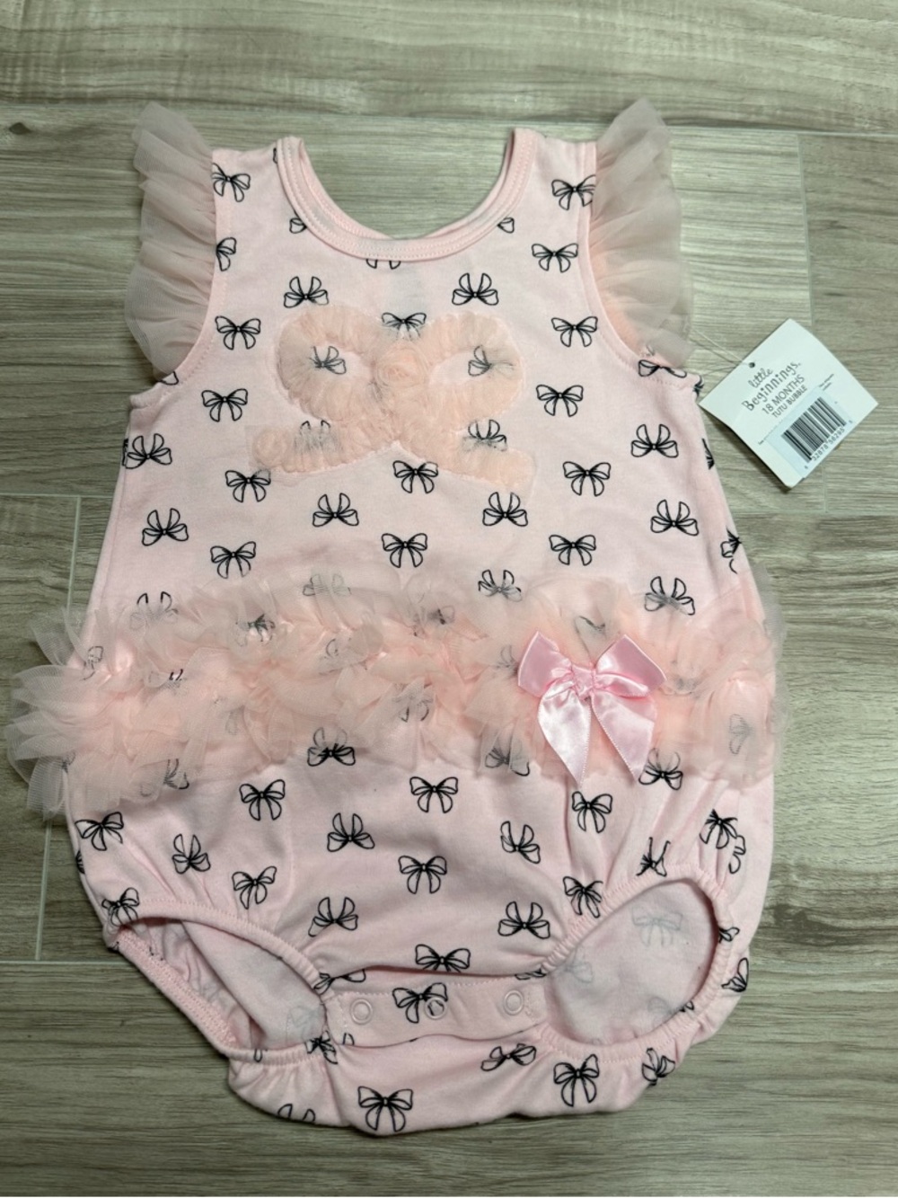 Little Beginnings Pink Tulle Bow Baby Romper Baby Size 18 Months
